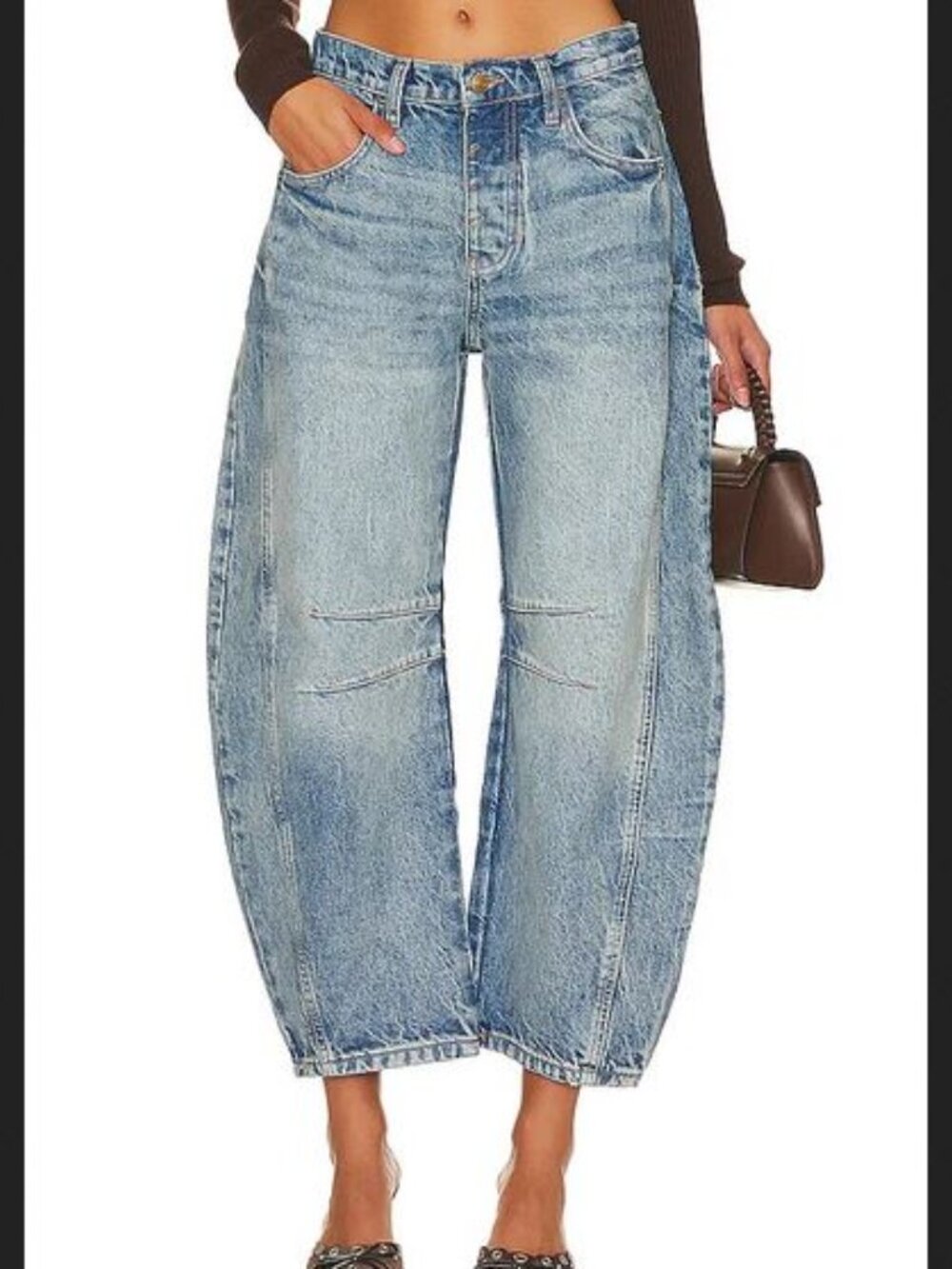 Anthropologie Jacquie The Label Barrel Leg Horseshoe Jeans Scalloped Pocket